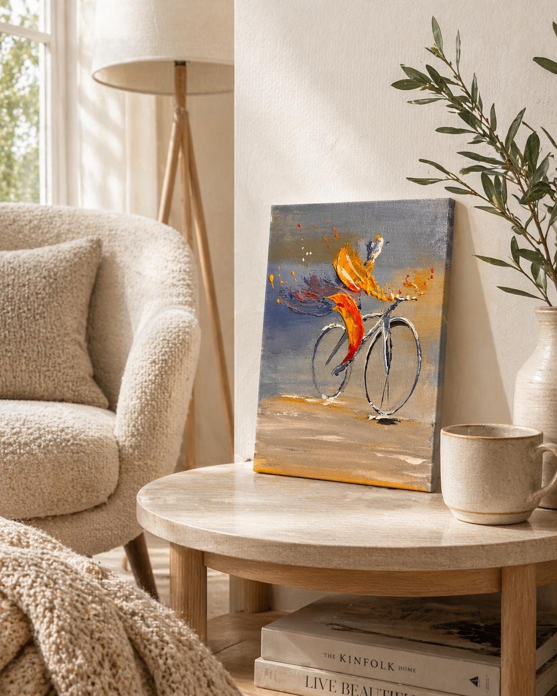 Abstract Bicycle Painting, Modern Acrylic Art, Minimal Canvas, Small Wall Art 12x18 cm — view 3