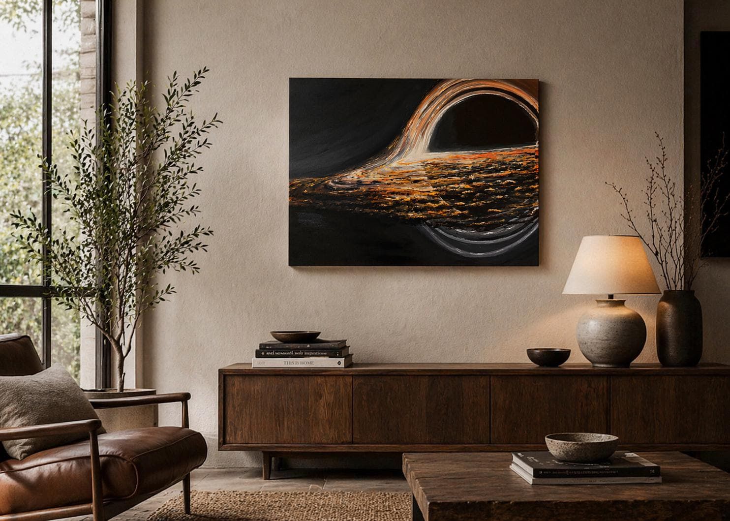 Original Black Hole Acrylic Painting, Cosmic Galaxy Canvas Art (65 x 95 cm) — view 2