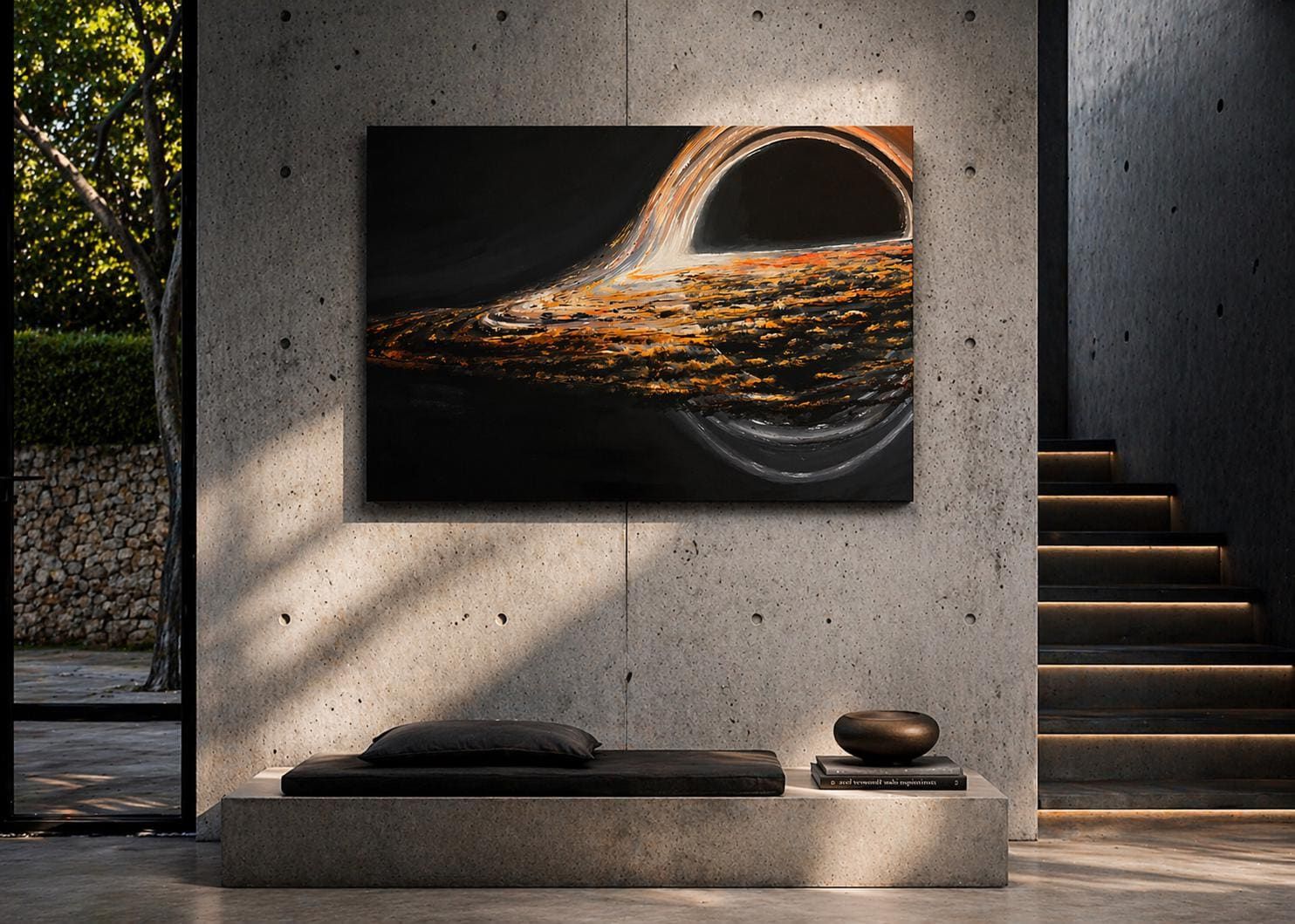Original Black Hole Acrylic Painting, Cosmic Galaxy Canvas Art (65 x 95 cm) — view 3