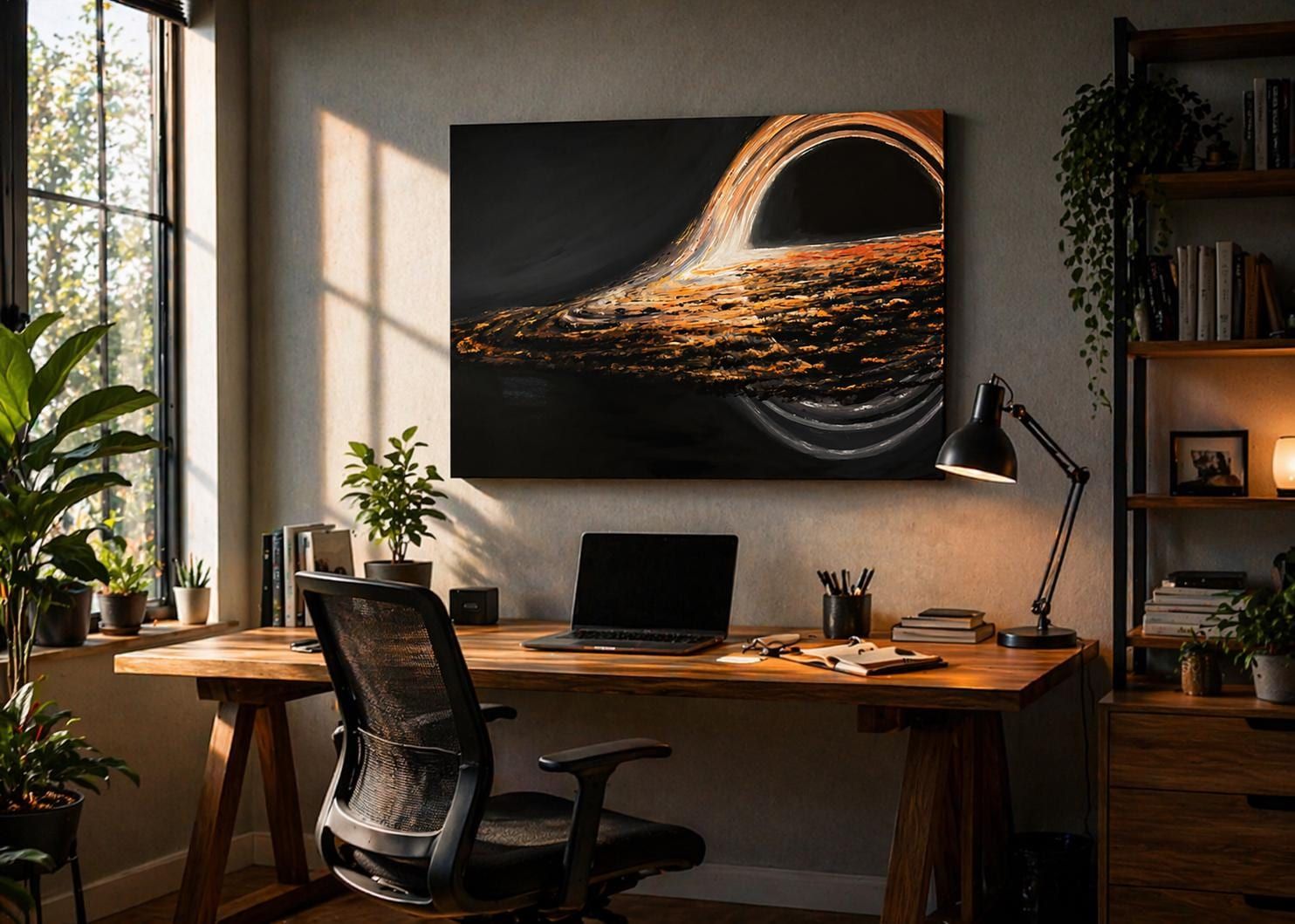 Original Black Hole Acrylic Painting, Cosmic Galaxy Canvas Art (65 x 95 cm) — view 5