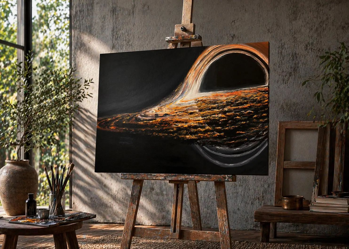 Original Black Hole Acrylic Painting, Cosmic Galaxy Canvas Art (65 x 95 cm)