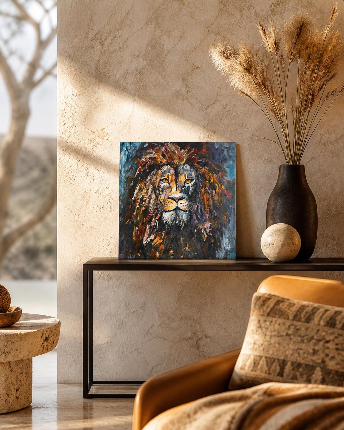 Original Lion Painting, Small Acrylic Canvas, Modern Animal Art, Bold Wall Decor, 20x20 cm — view 3