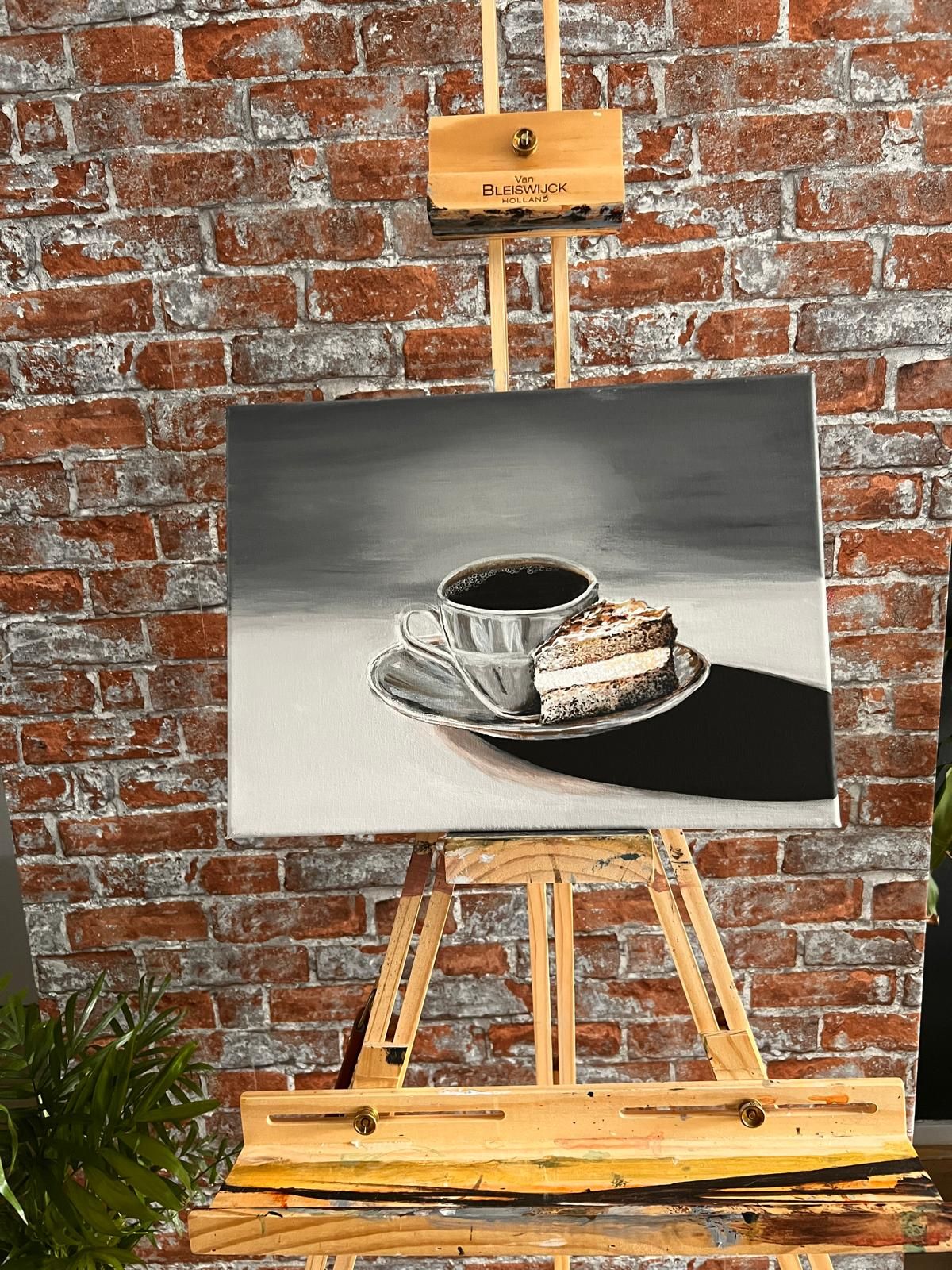 Original Acrylic Coffee Cake Painting, Neutral Kitchen Wall Art (40x30 cm) — view 4