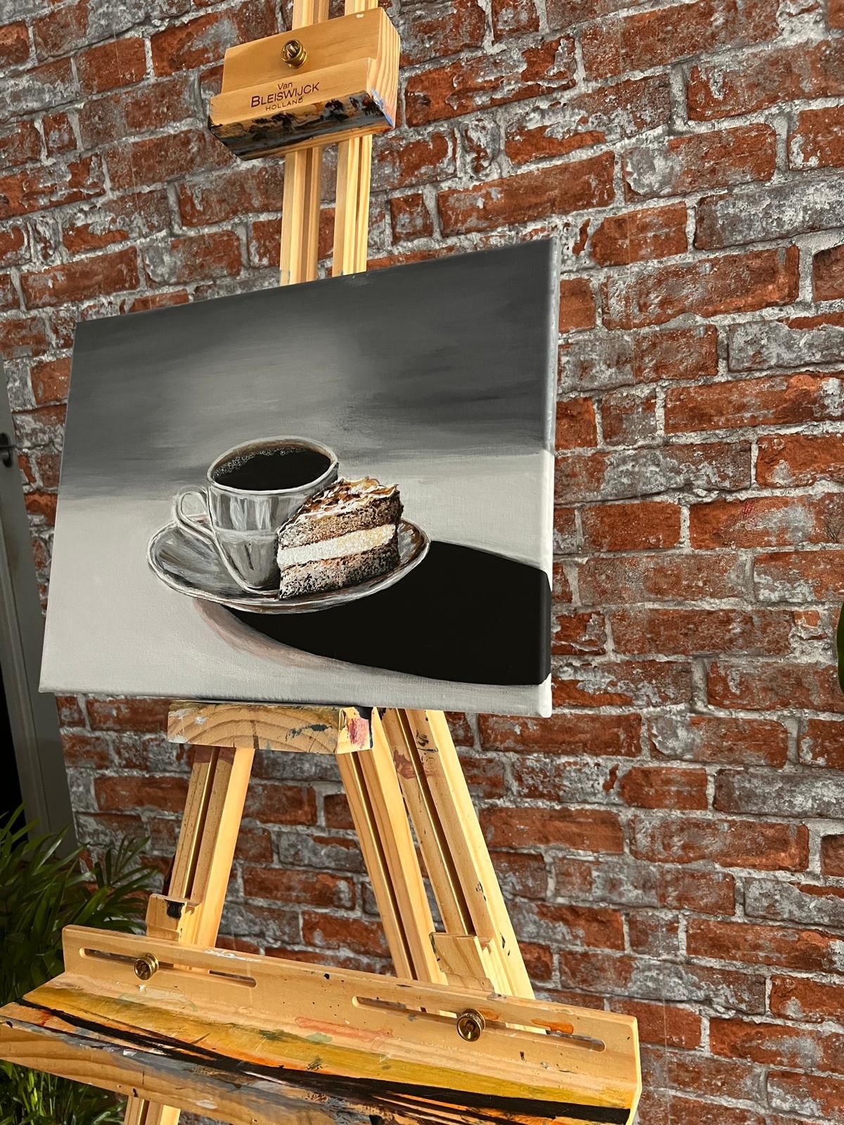 Original Acrylic Coffee Cake Painting, Neutral Kitchen Wall Art (40x30 cm) — view 5
