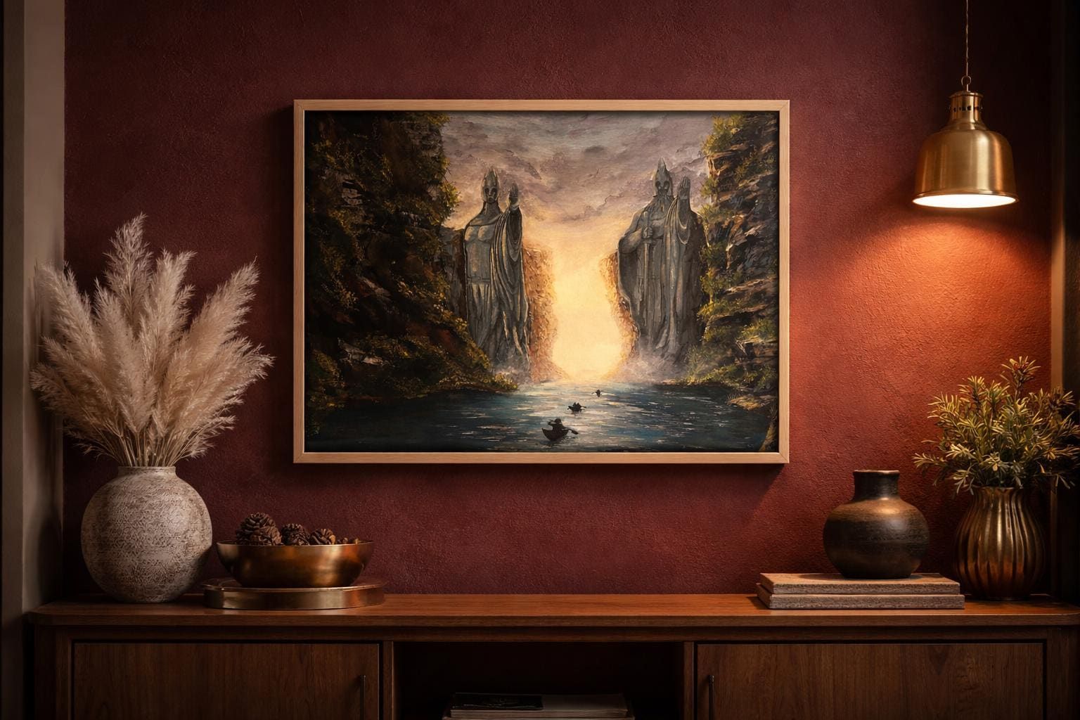 Original Acrylic Fantasy Canyon Painting, Monumental Statues Wall Art, 70 x 50 cm — view 3