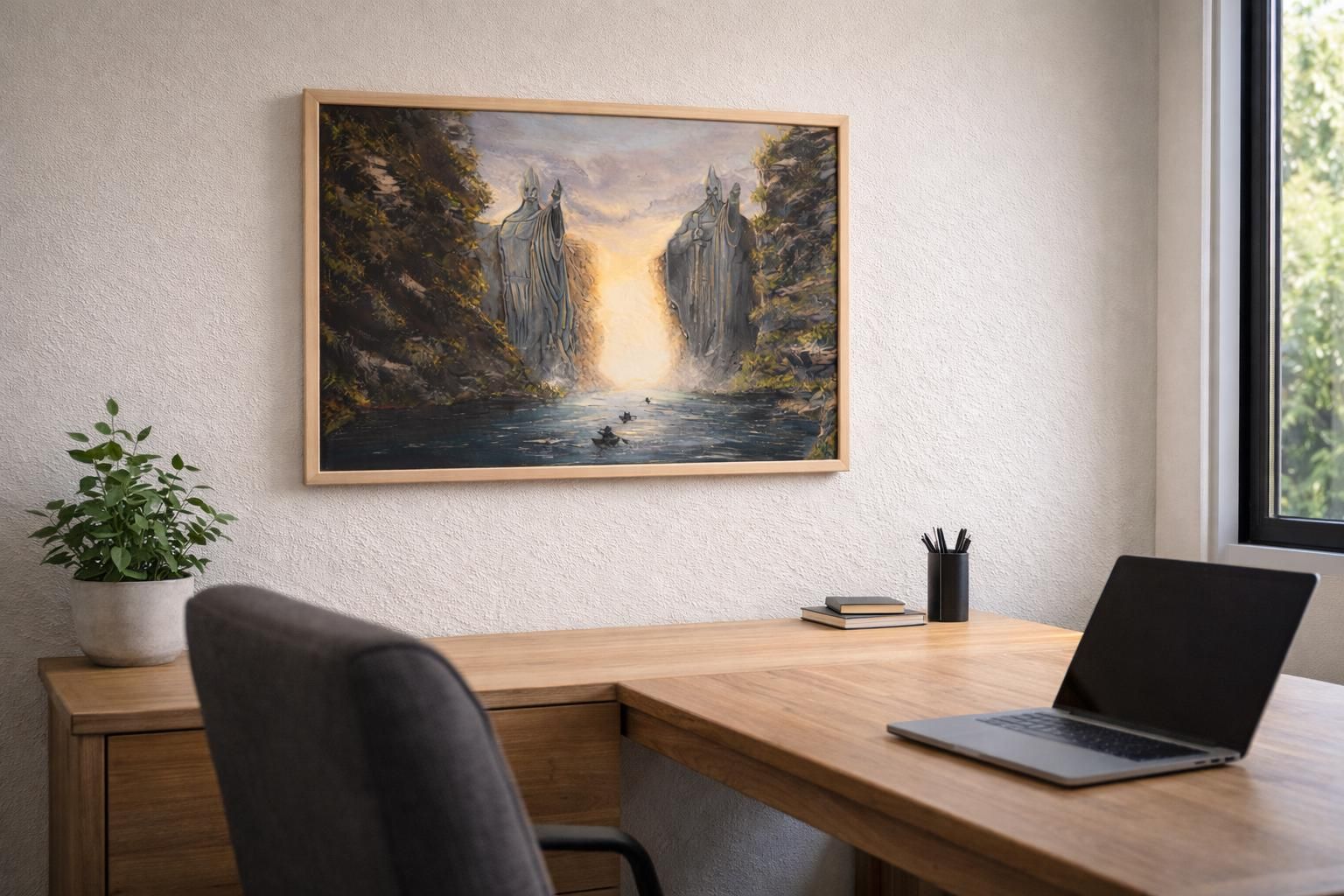 Original Acrylic Fantasy Canyon Painting, Monumental Statues Wall Art, 70 x 50 cm — view 4