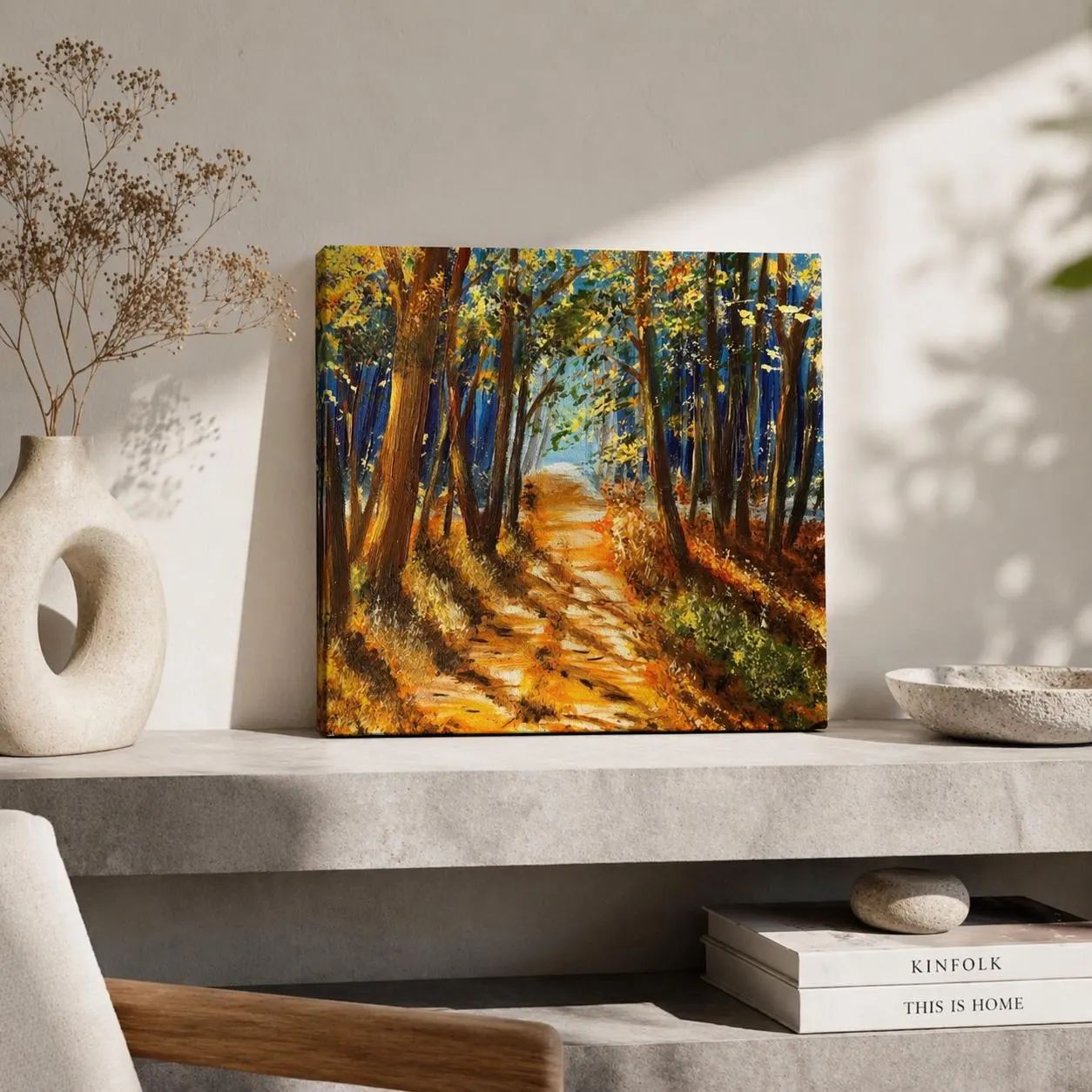 Forest Path Oil Painting, Original Handmade Landscape, Nature Wall Art, Woodland Decor, 30x30 cm