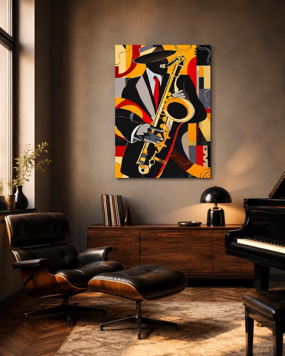Midnight Jazz Saxophone Painting, Modern Acrylic Wall Art, Abstract Musician Canvas, 50x70 cm — view 2