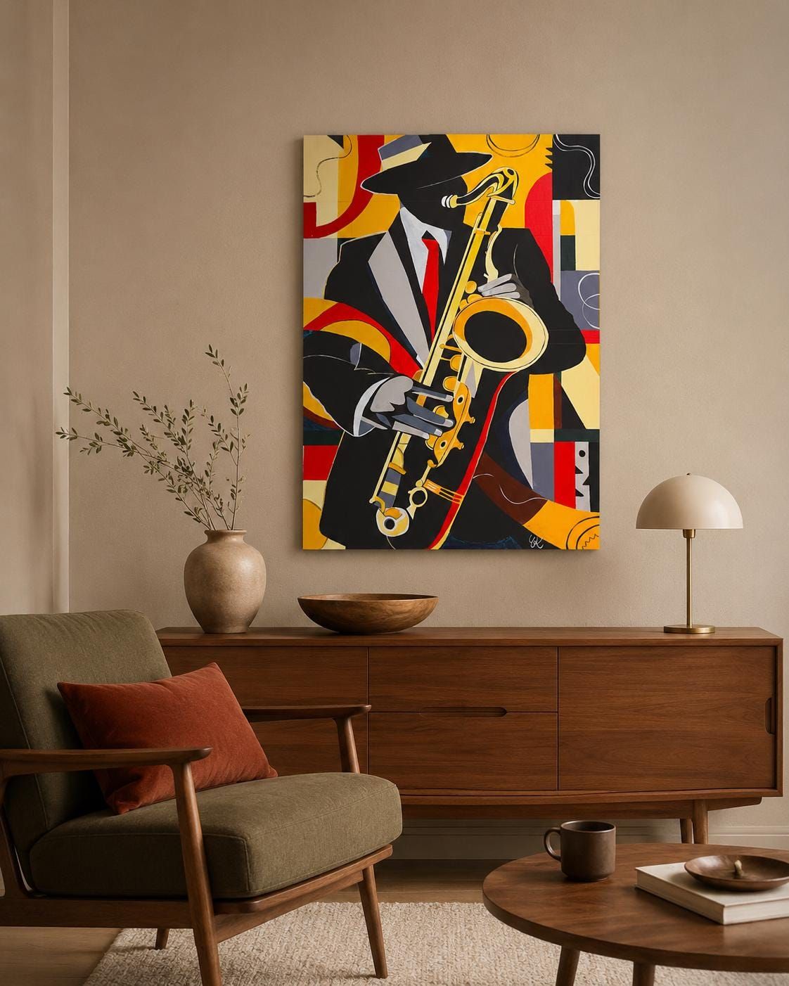 Midnight Jazz Saxophone Painting, Modern Acrylic Wall Art, Abstract Musician Canvas, 50x70 cm