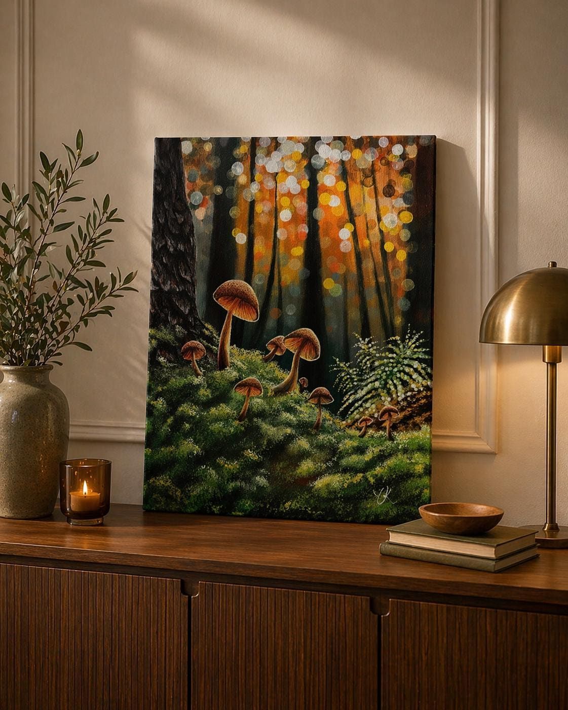 Original Mushroom Forest Painting, Enchanted Woodland Art, Cottagecore Decor, Acrylic Canvas 30x40 cm — view 2