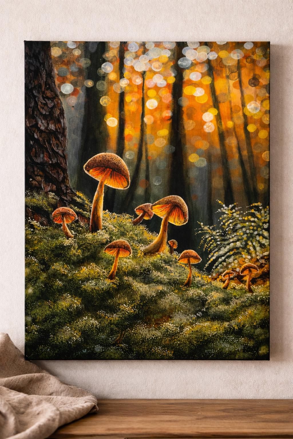 Original Mushroom Forest Painting, Enchanted Woodland Art, Cottagecore Decor, Acrylic Canvas 30x40 cm — view 4