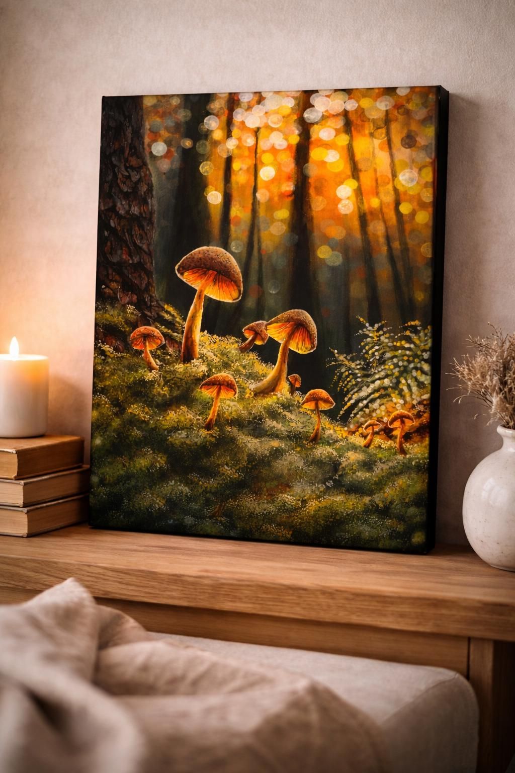 Original Mushroom Forest Painting, Enchanted Woodland Art, Cottagecore Decor, Acrylic Canvas 30x40 cm — view 5