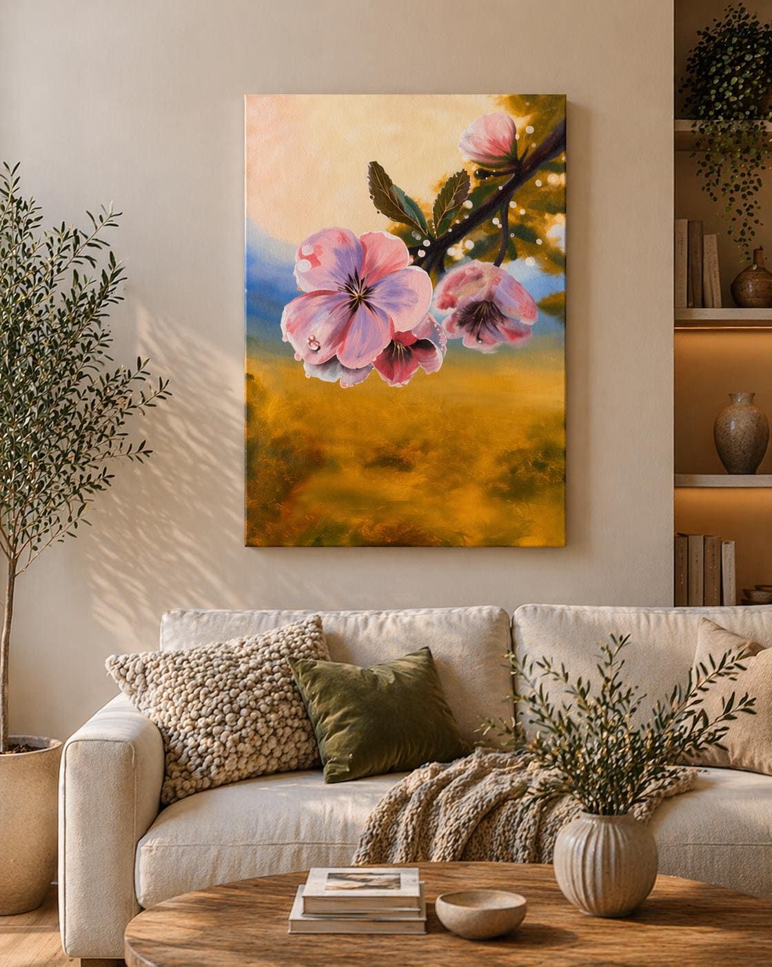Original Acrylic Flower Painting, Pink Blossom Wall Art, Floral Canvas Art, 50 x 70 cm — view 2