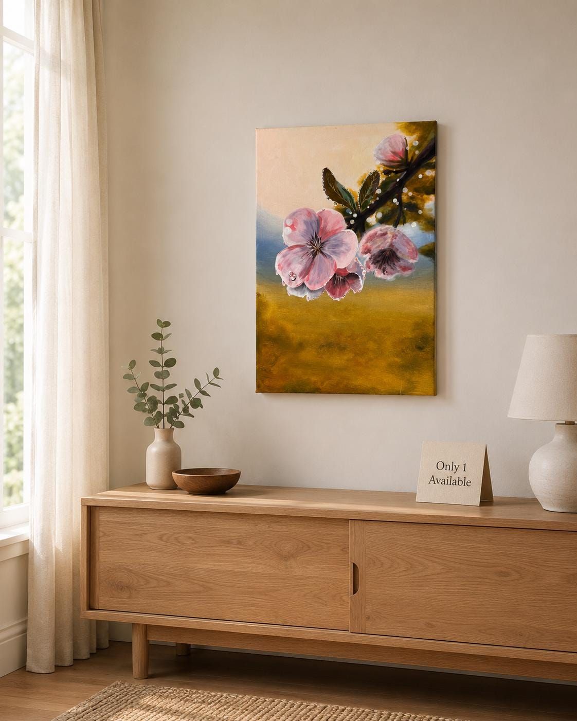 Original Acrylic Flower Painting, Pink Blossom Wall Art, Floral Canvas Art, 50 x 70 cm — view 5
