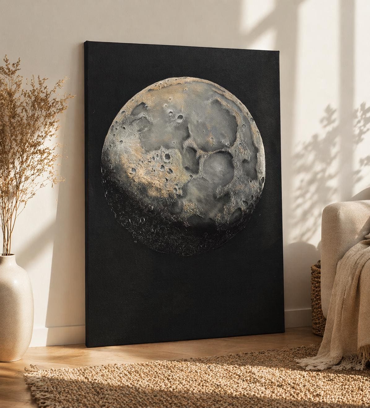 Textured Moon Painting, Acrylic Canvas Wall Art, Celestial Decor (50 x 70 cm)