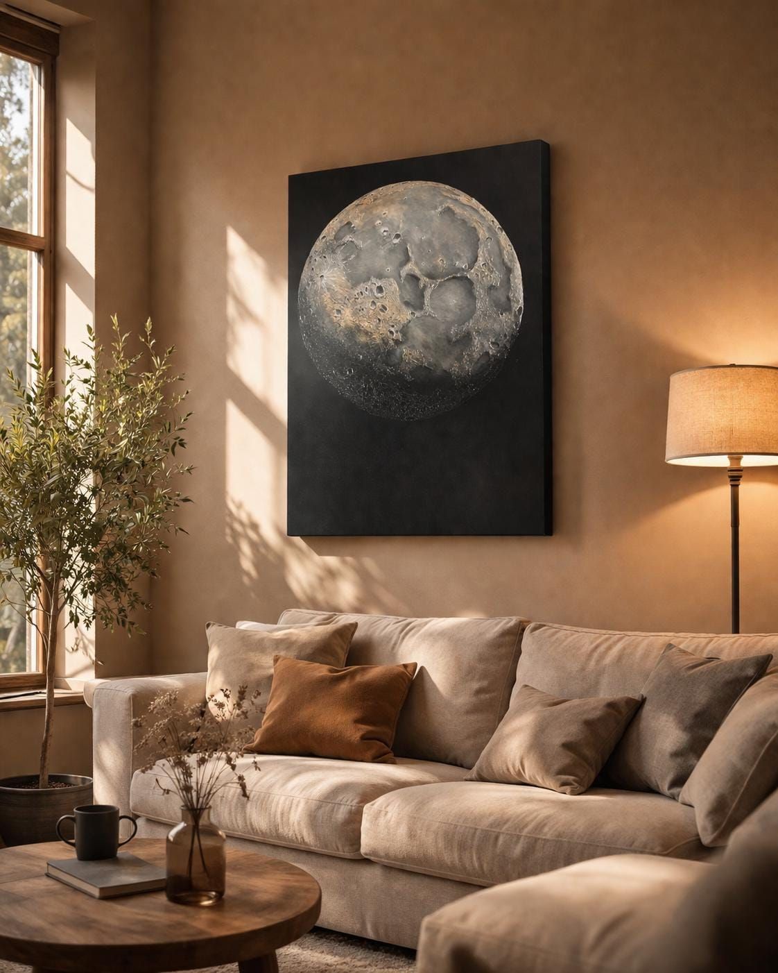 Textured Moon Painting, Acrylic Canvas Wall Art, Celestial Decor (50 x 70 cm) — view 2