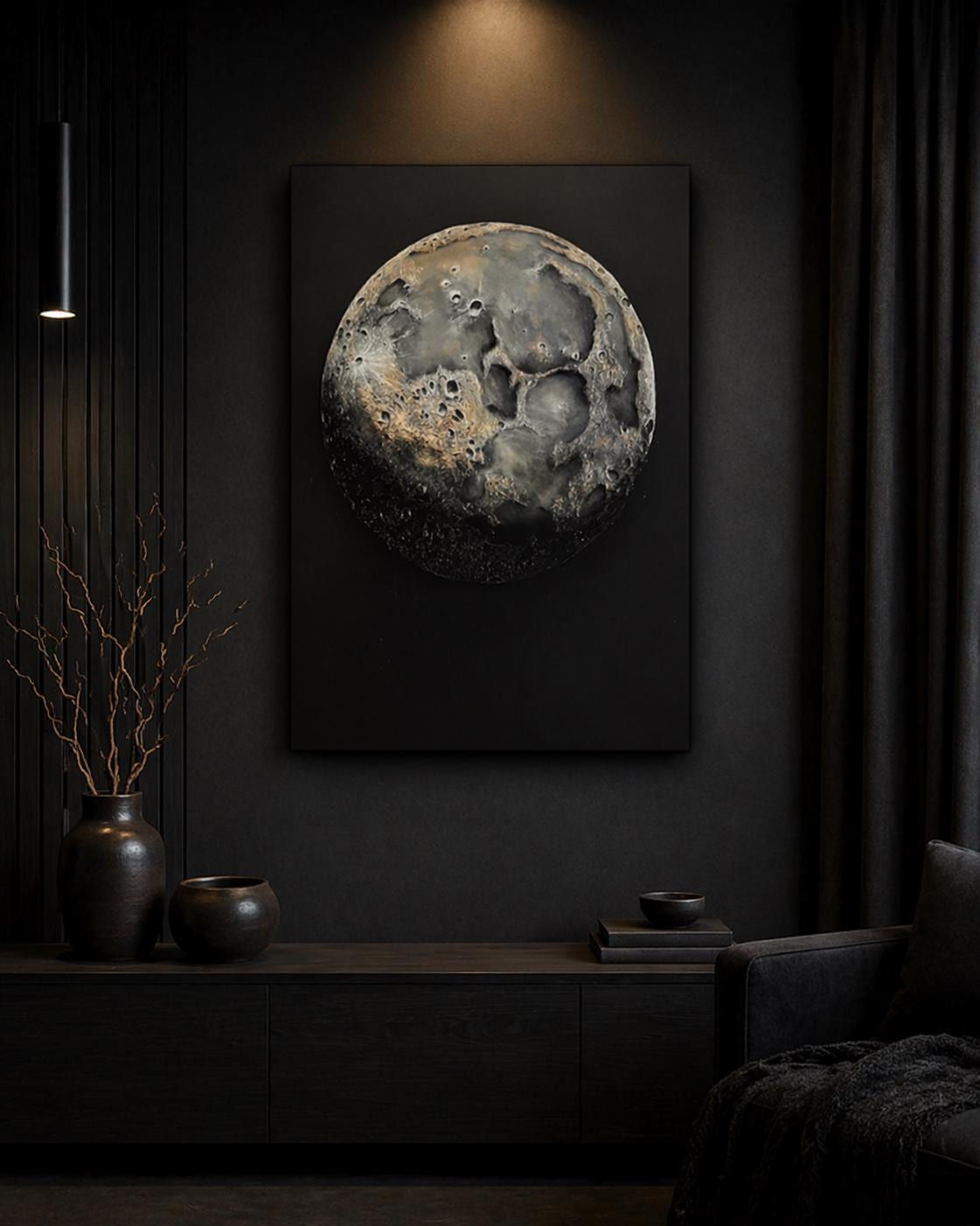 Textured Moon Painting, Acrylic Canvas Wall Art, Celestial Decor (50 x 70 cm) — view 3