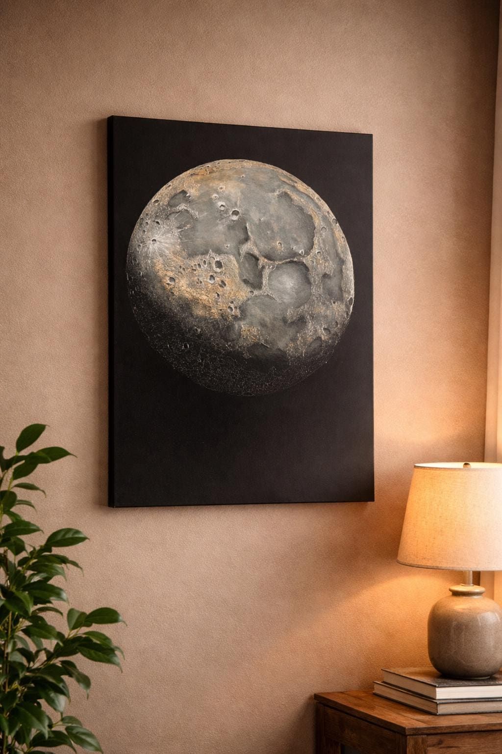 Textured Moon Painting, Acrylic Canvas Wall Art, Celestial Decor (50 x 70 cm) — view 4