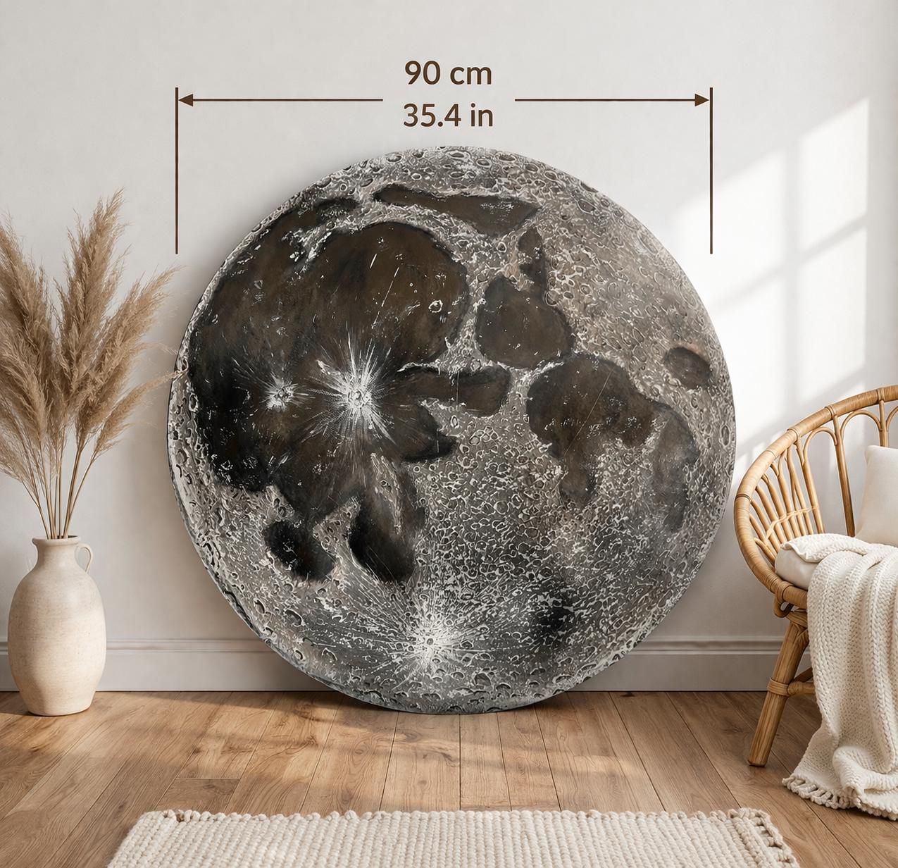 Textured Moon Painting, 3D Acrylic Art, Round Canvas Wall Decor (90 cm) — view 2