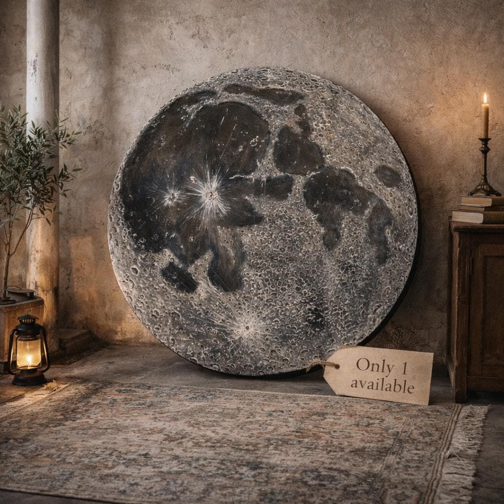 Textured Moon Painting, 3D Acrylic Art, Round Canvas Wall Decor (90 cm) — view 3