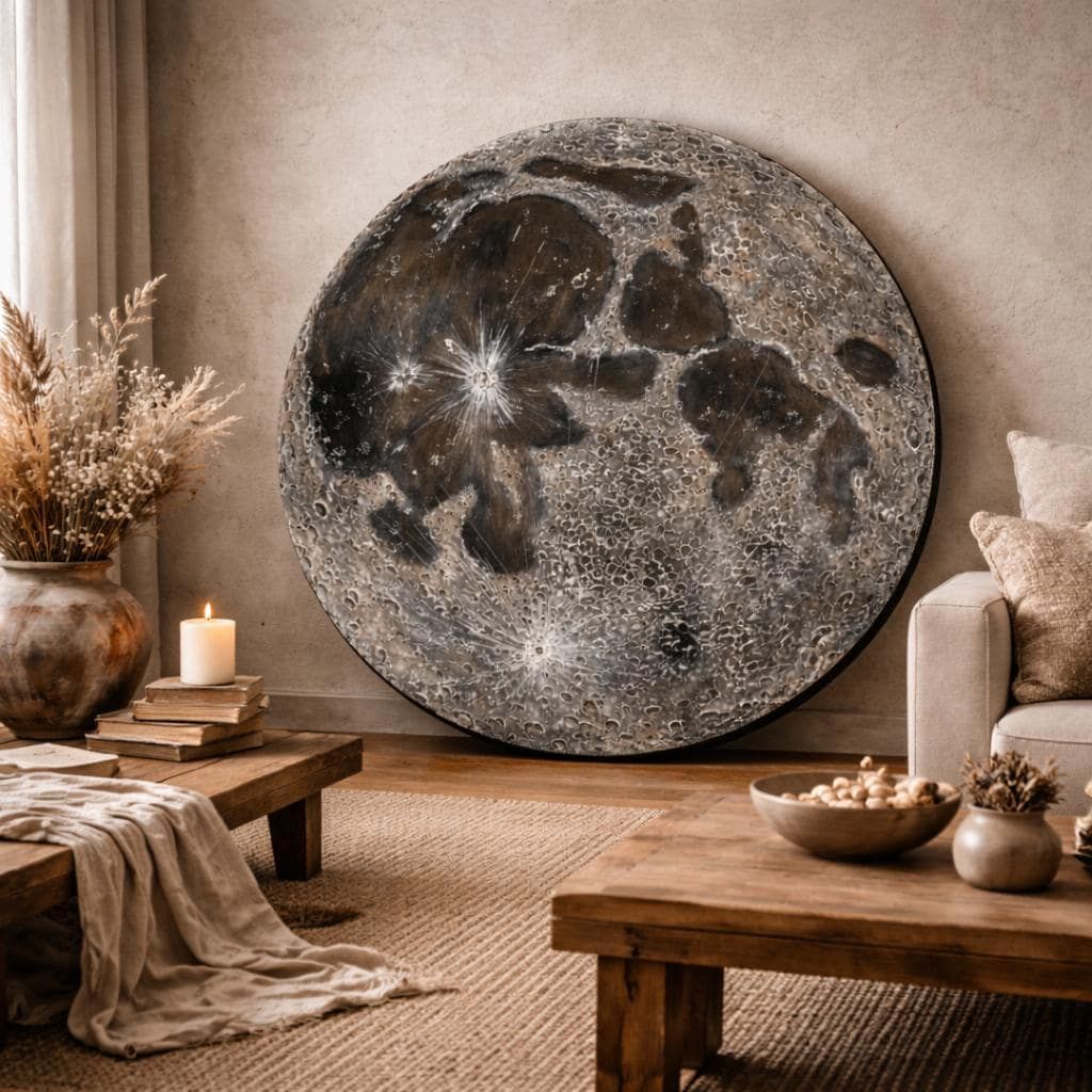 Textured Moon Painting, 3D Acrylic Art, Round Canvas Wall Decor (90 cm) — view 4