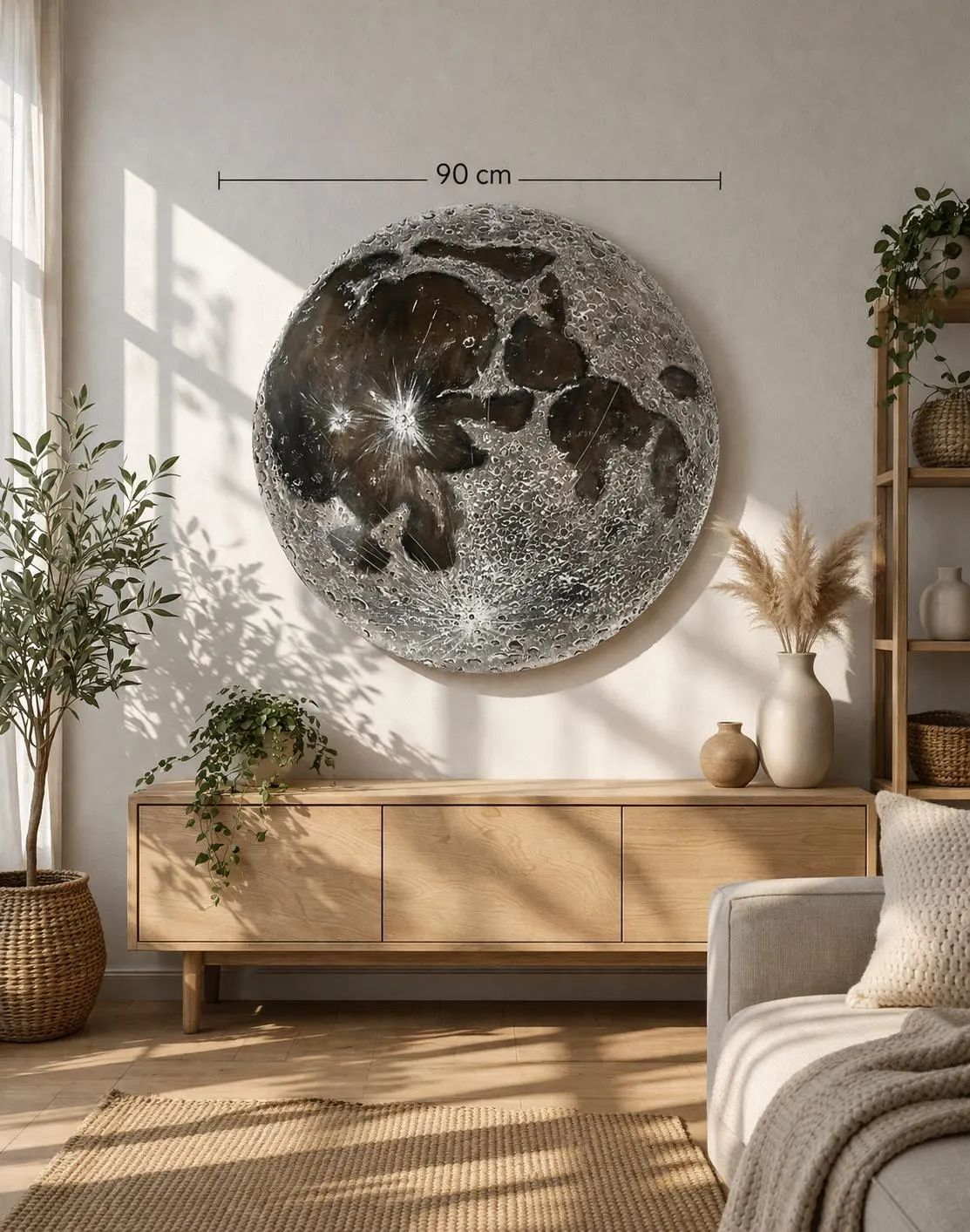 Textured Moon Painting, 3D Acrylic Art, Round Canvas Wall Decor (90 cm) — view 5