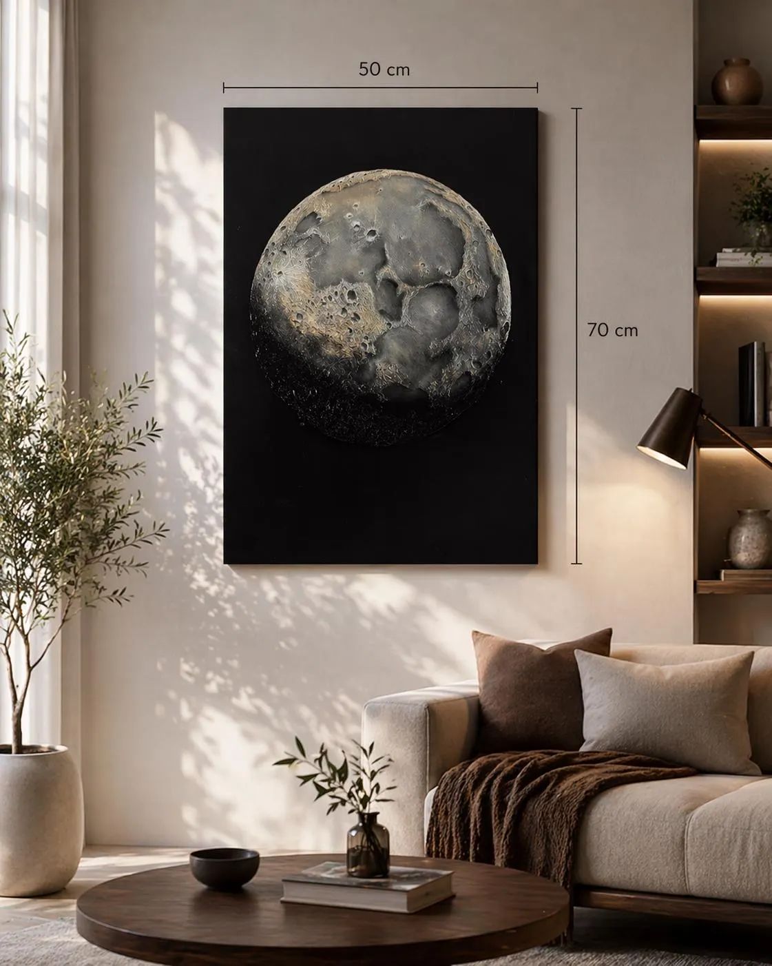 Textured Moon Painting, Acrylic Canvas Wall Art, Celestial Decor (50 x 70 cm) — view 5
